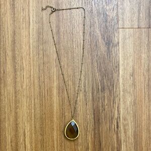 Elegant Gold Necklace with Brown Teardrop Pendant